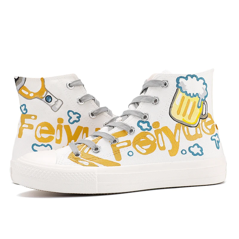 Spring New Graffiti Women's Shoes Casual Men's Shoes Trendy High Top Canvas Shoes Hand-painted Board Shoes