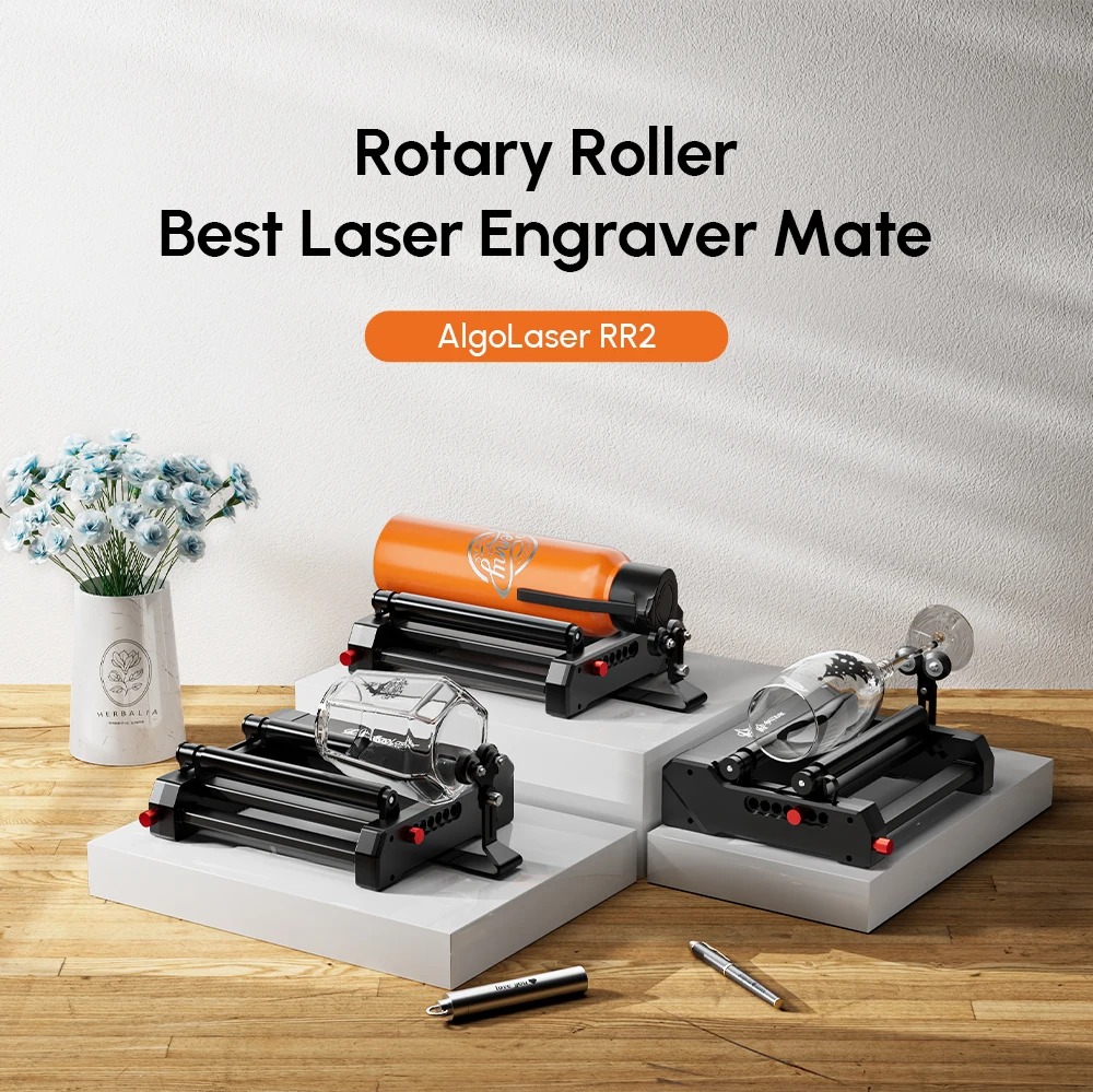 AlgoLaser RR2 360 Degree Rotary Roller Y‑Axis Attachment, 1‑150mm Adjustable Cylindrical Engraving Module Compatible with Alpha Delta MK2 MK3 Pixi Laser Engraving Machine DIY Handmade Craft Project Replacement Accessory