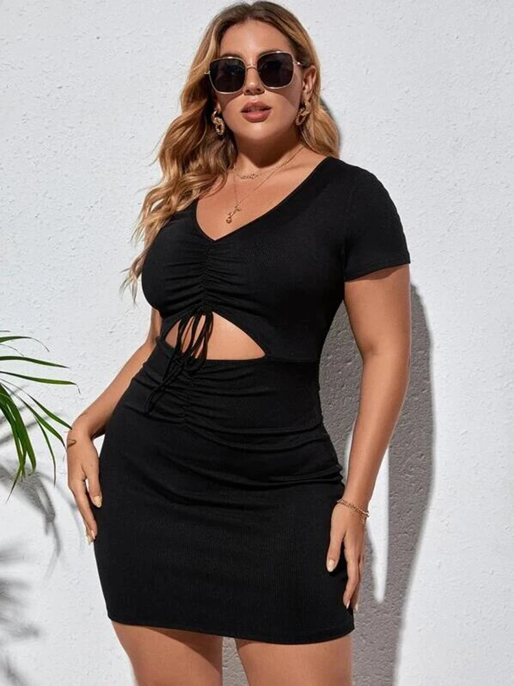 2022 New Summer women plus size XL XXL XXXL 4XL dress Drawstring Cut Out  Bodycon Dresses - AliExpress 200000345