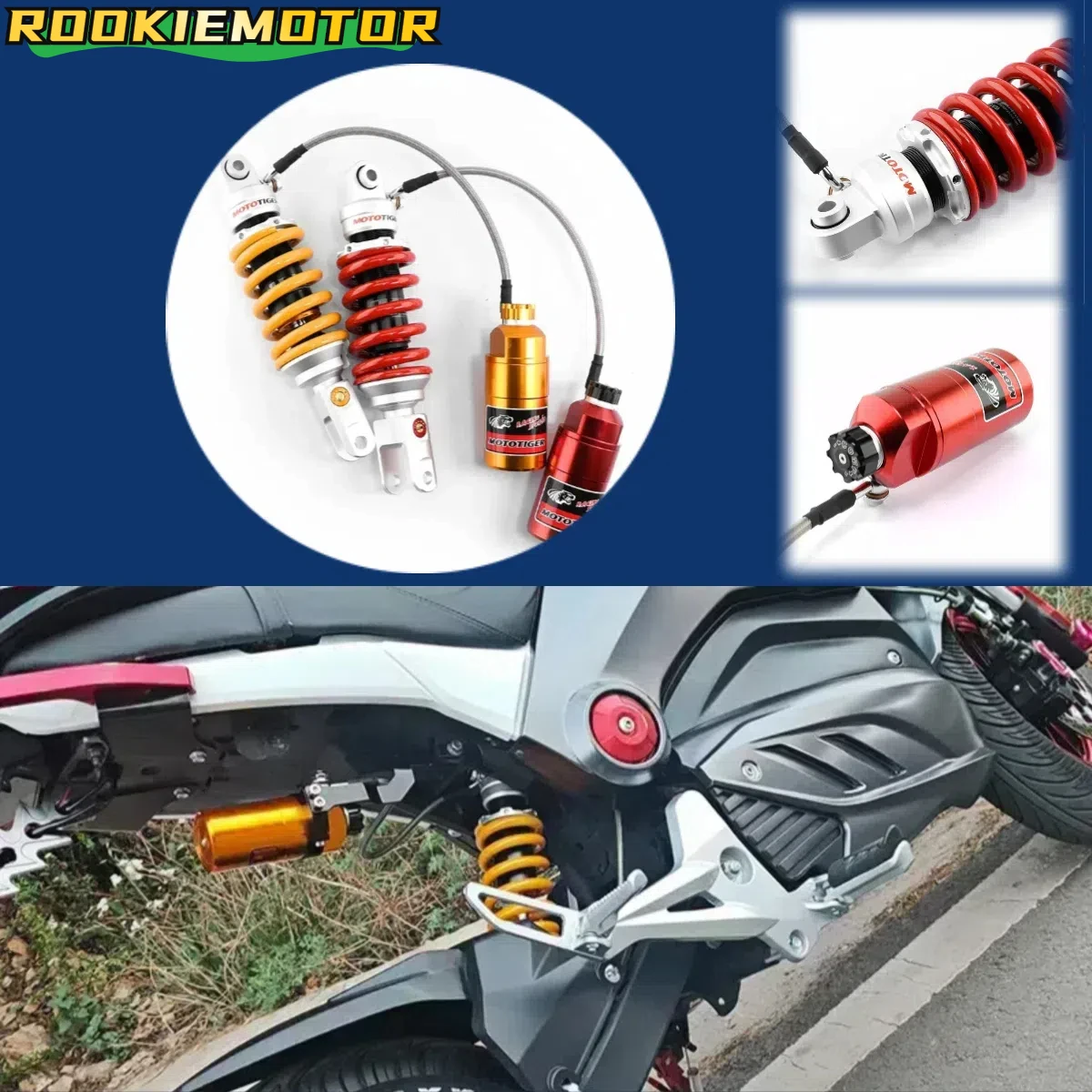 

Universal 265MM Motorcycle CNC Aluminum Fork Mount Rear Shock Absorber Damping Adjustable Rear Suspension