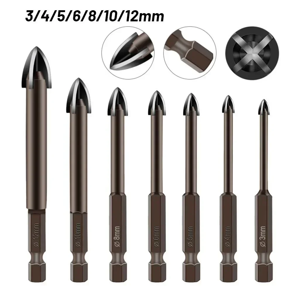 3/4/5/6/810/12mm Cross Hex Tile Bits Glass Ceramic Concrete Drill Hole Opener Hard Alloy Triangle Drill For Woodworking Tool