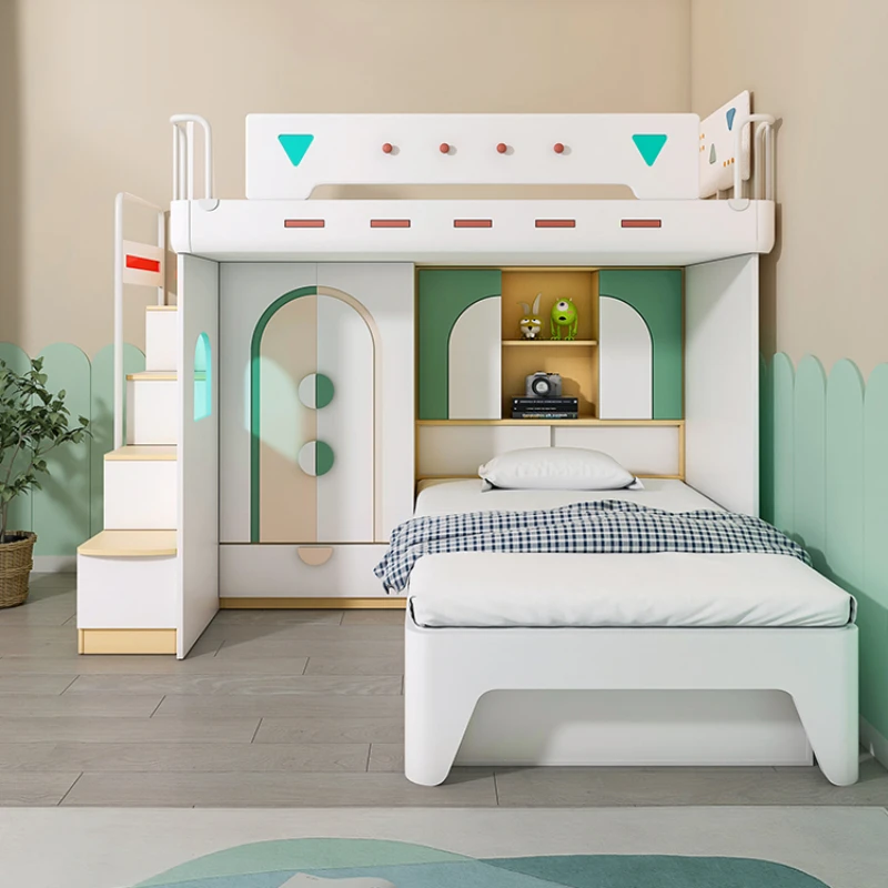 

Small apartment staggered bunk bed, bunk bed, tatami bunk bed, multifunctional desk bed with wardrobe