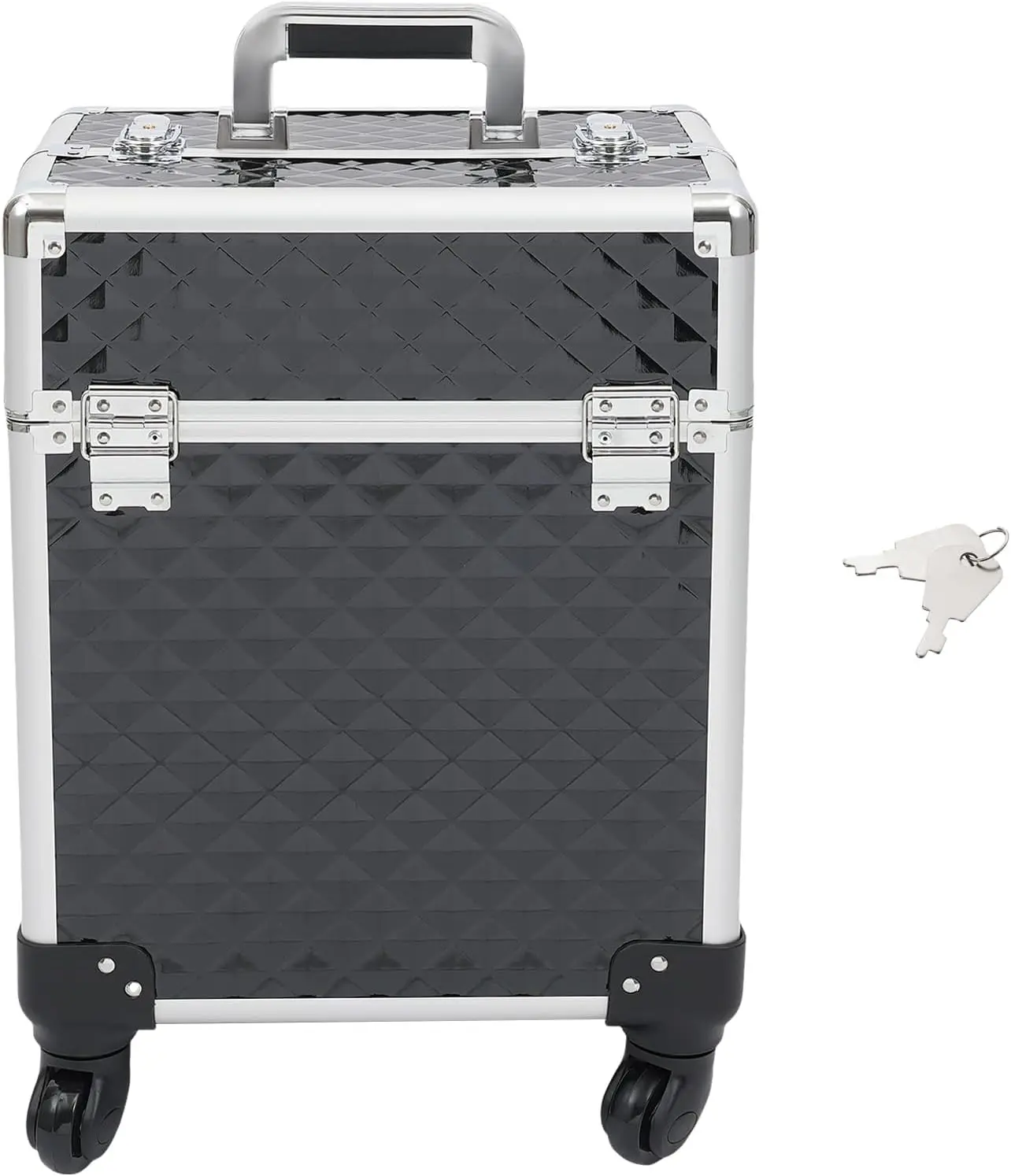 Rolling Makeup Case, Rectangular Makeup Train Case Large Storage Travel Makeup Trolley Cosmetic Case With 2 Keys, Makeup Travel