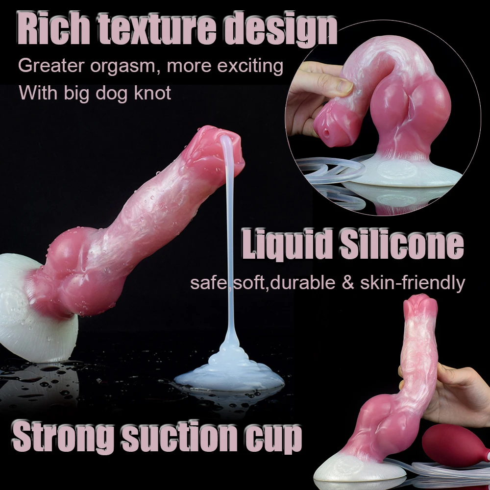 NYOTA Silicone Squirting Dog Knot Dildo With Sucker Colorful Animal Penis Adult Sex Toys For Beginners Women Men Anal Massage