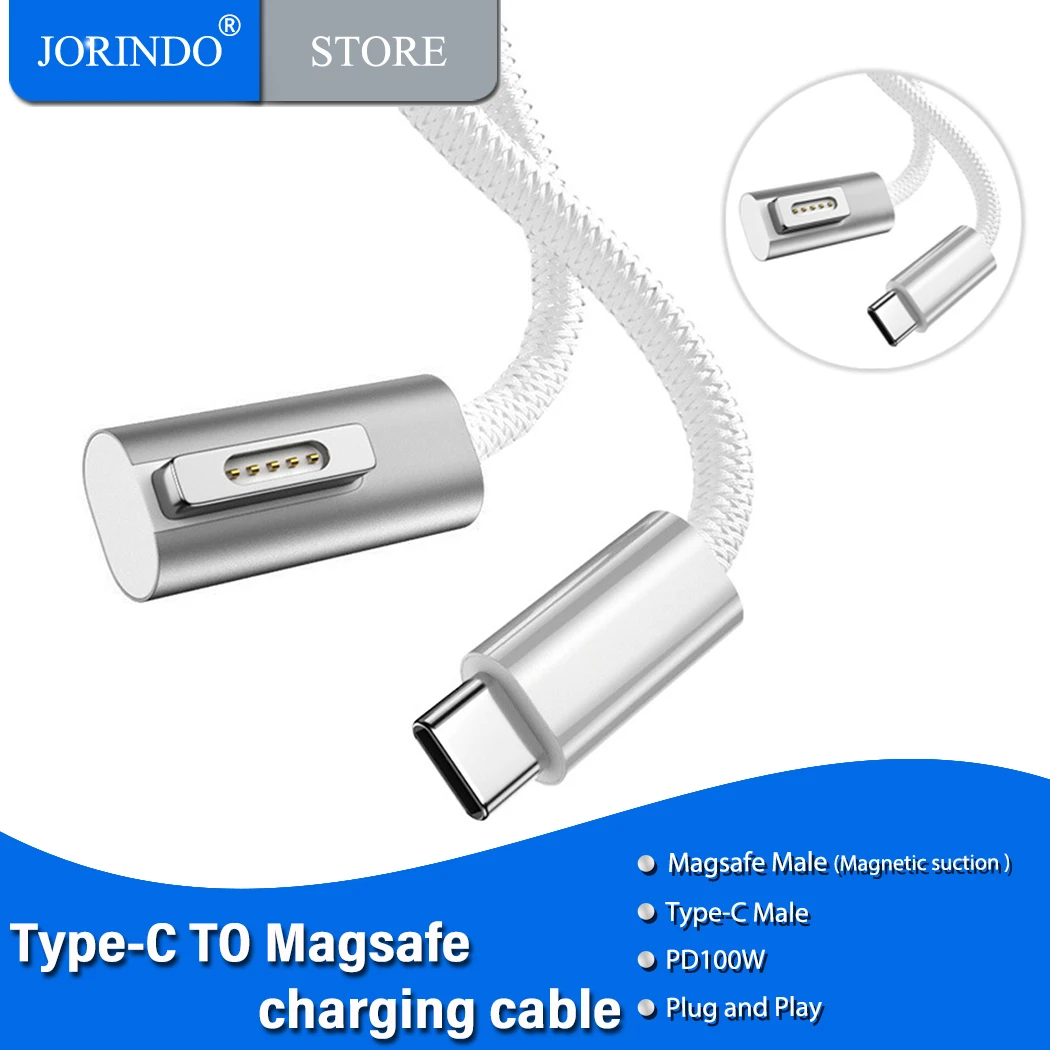 JORINDO Type-C to magnetic L/T-Heads charging cable -5.9FT, built-in PD+Emark dual chip, PD100W data cable with indicator light