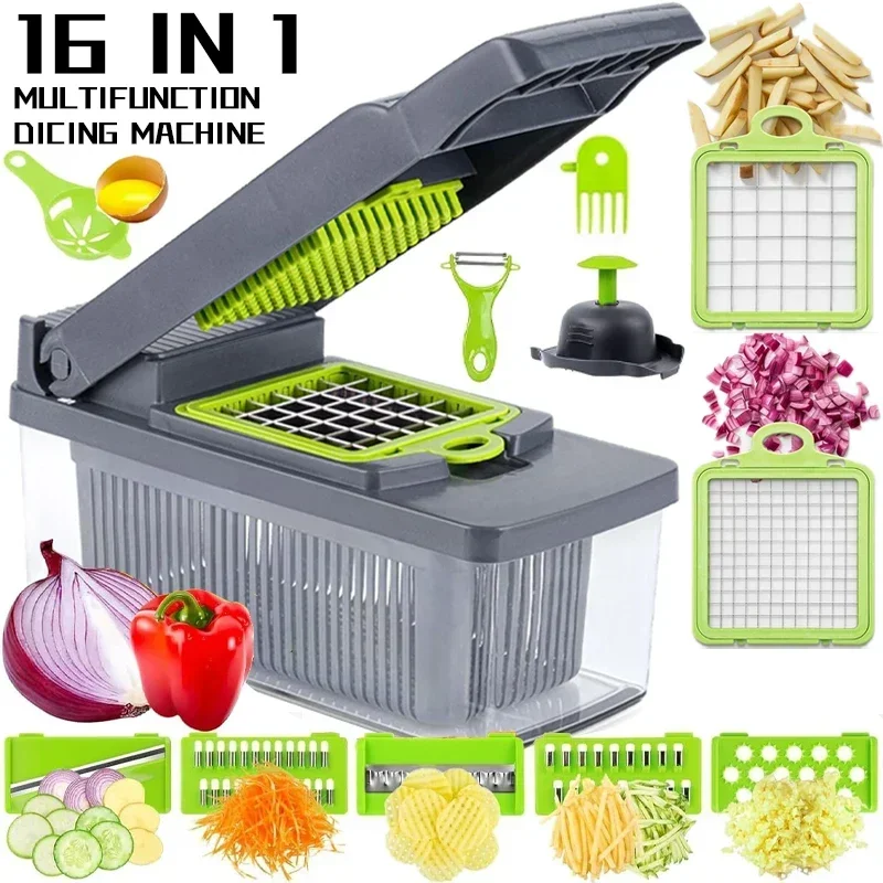 

16PCS Set Vegetable Chopper Multifunctional Fruit Slicer Manual Food Grinding Vegetable Slicing Onion Chopper Kitchen Gadgets