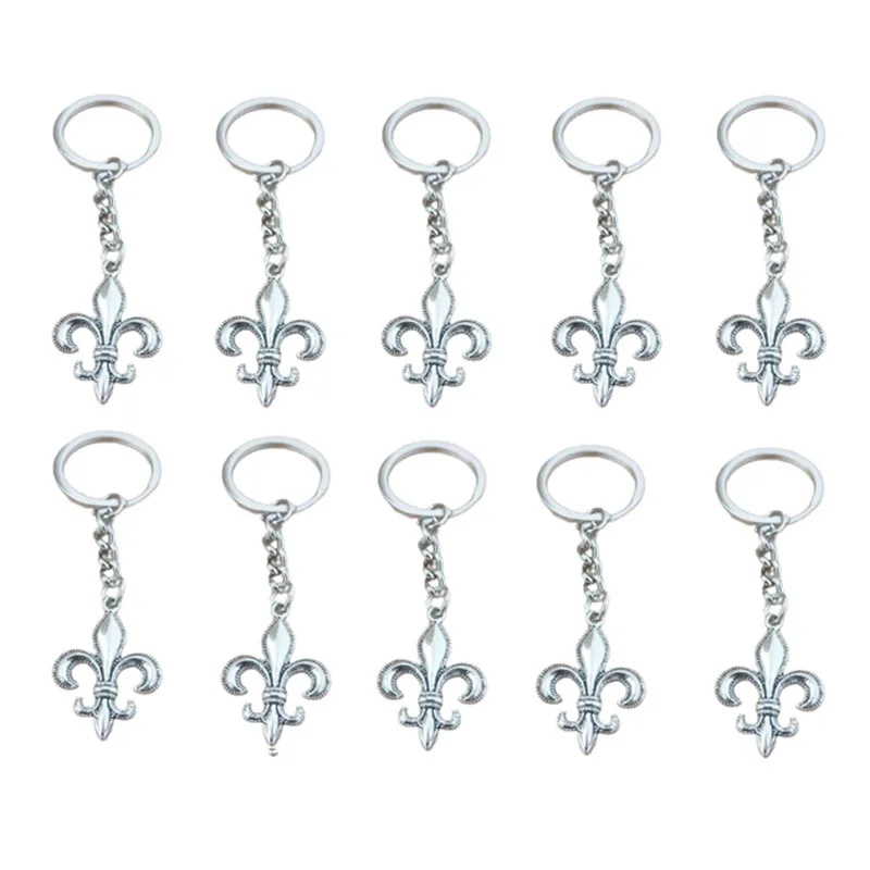 10 Pieces/lot Key Chain Wholesale Alloy Metal Lily Flowers Pendant Charms Fashion Keychain Keyring Jewelry