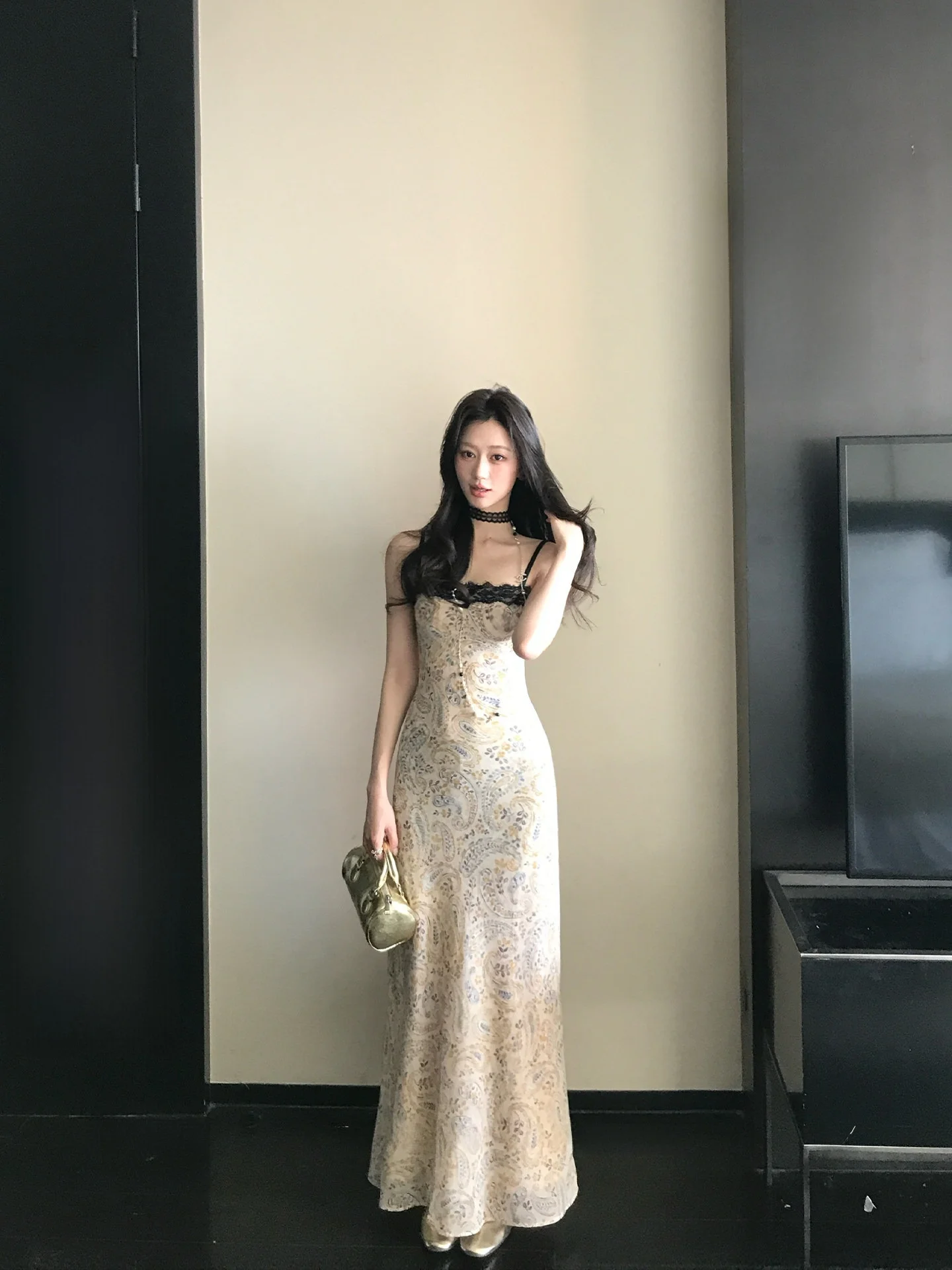 

LIONE 22 Romantic Gentle Yellow Caew Flower Strapl Dr French Sle Soft Fabric No Elastici Spring Summer Women's Dr