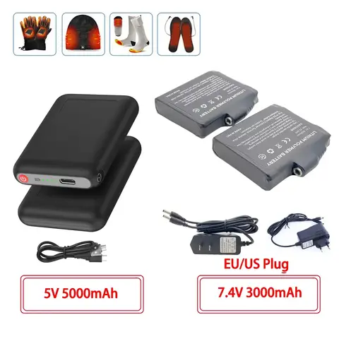Calze riscaldate invernali batterie 7.4V 3000mah 5V 5000mah batterie ai polimeri di litio per guanti caldi vestiti cappello caricabatterie Power Bank