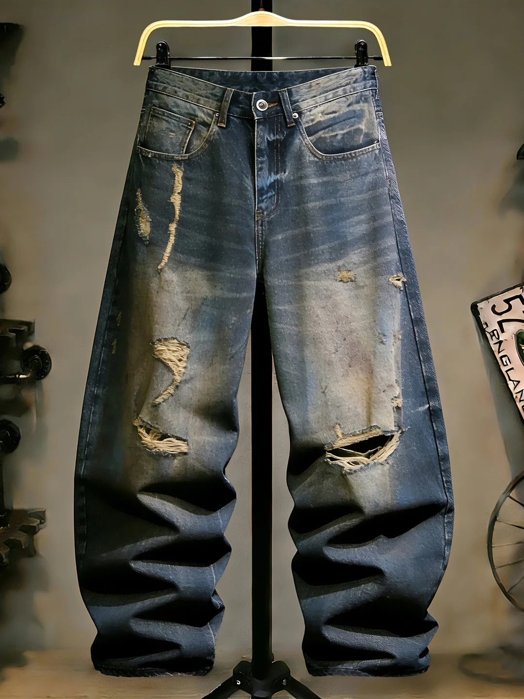 

Retro Trendy Men's Loose Straight Jeans Knife Tear Casual Faion Urban Sle Cotton Polyester Blend Straight Leg Jeans