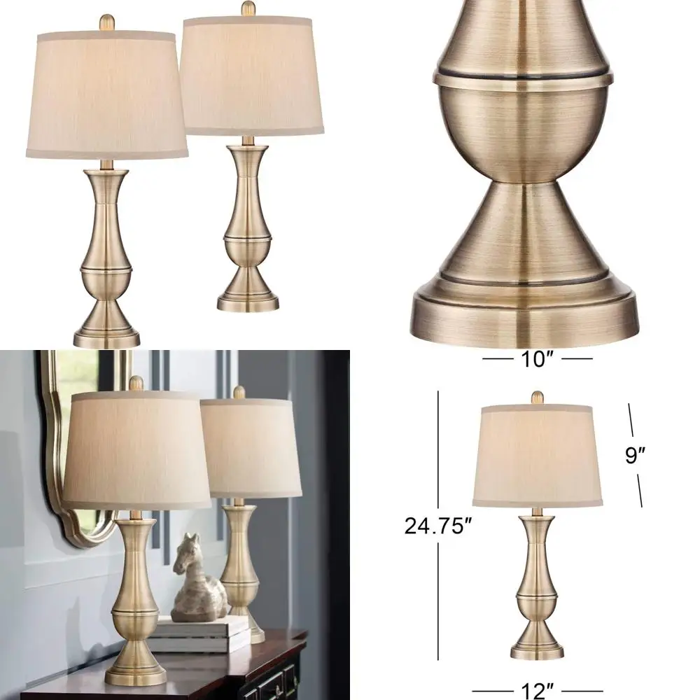 

Традиционные высокие настольные лампы 24,75, набор из 2 шт., античная латунь, золотой металл, бежевый конический абажур, декор для гостиной