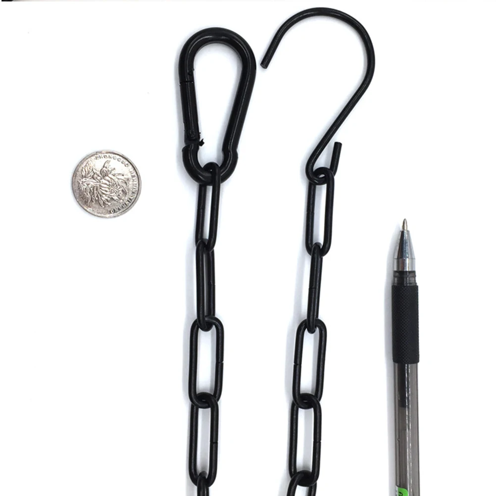 

2 Sets Hanging Chain + Hook Hiking Buckle Black Planter Garden for Feeder Iron Lantern Flowerpot