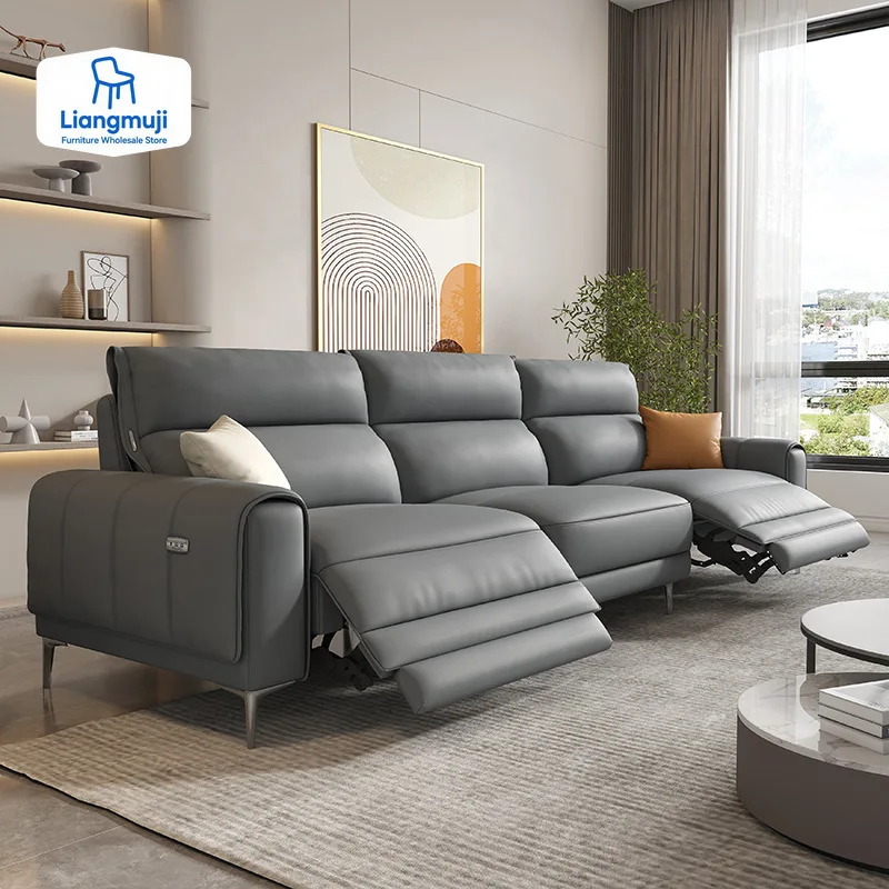 

Electrical Reclining Functional Seat Genuine Cow Leather Sofa Cama Big Sofas Theater Seats Nordic Convertible Couch Bed Set Livi