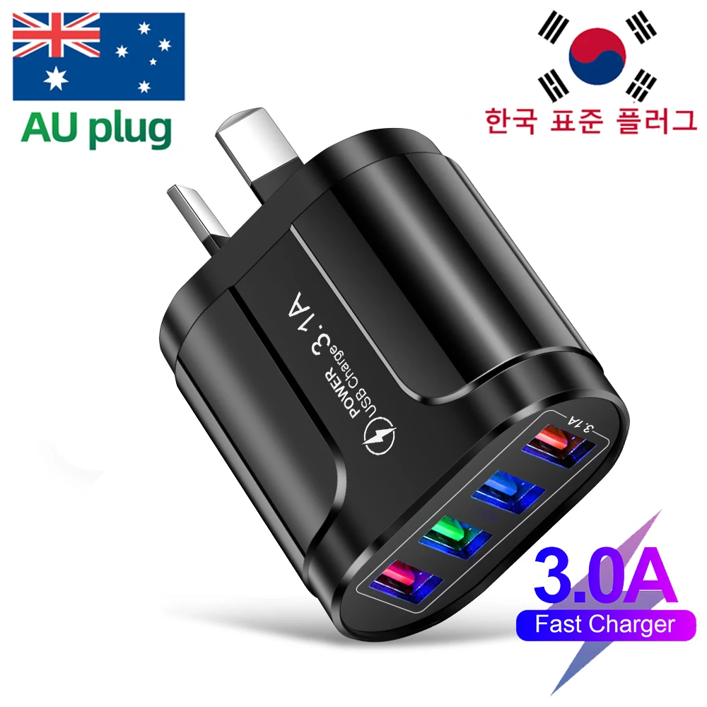 3.1A AU Plug USB Fast Charger for Australian NewZealand Argentina Korean Quick Charger QC3.0 Mobile Phone Charger Wall Charger