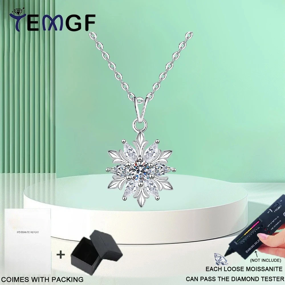 

TEMGF 4mm Moissanite Necklace 925 Sterling Silver Snowflake Pendant Neck Chain for Women Romantic Fine Jewelry Birthday Gifts