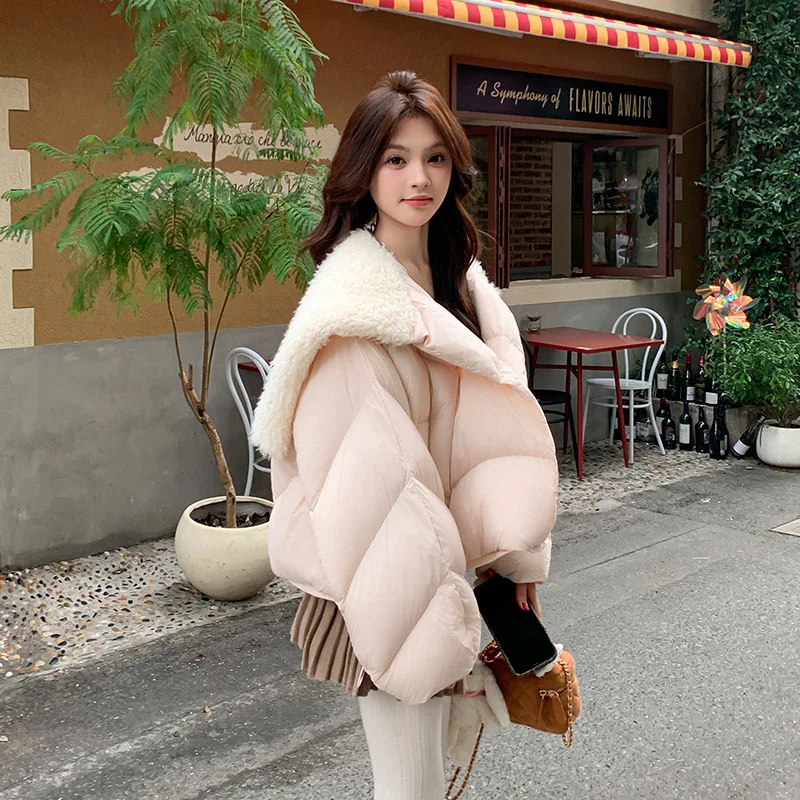 Women's Models Autumn Spring Coat Jacket Down Jacket White Duck Down Navy Collar Short Paragraph Thickened Warm Long-sleeved New
