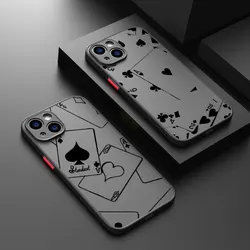 Poker Fasion Matte Case For iPhone 15 14 13 11 12 Pro Max Mini XR XS X 7 8 Plus Silicone Edge Hard PC Shockproof Cover Coque