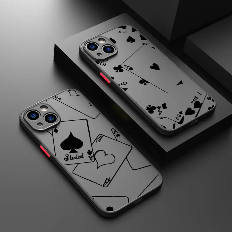 Poker Fasion Matte Case For iPhone 15 14 13 11 12 Pro Max Mini XR XS X 7 8 Plus Silicone Edge Hard PC Shockproof Cover Coque