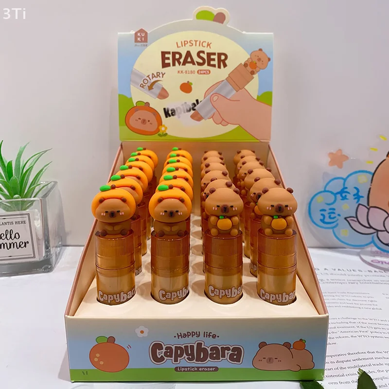 Gomme Capybara de dessin animé mignon, gomme en caoutchouc pour étudiants, gomme à rouge à lèvres créative, fournitures scolaires, papeterie pour étudiants, cadeaux de prix pour enfants
