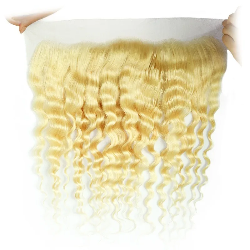 613 Blonde 13x4 Deep Wave Human Hair Lace Frontal Ear To Ear Lace Part Pre-Plucked 150% Density Full End Brazilian Virgin Hair