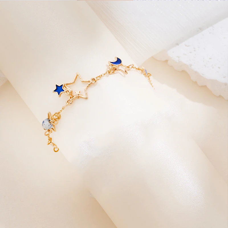 

Korean Simple Star And Moon Zircon Bracelet For Women Girls Adjustable Link Chain Bracelet Fashion Jewelry Party Gifts Wholesale