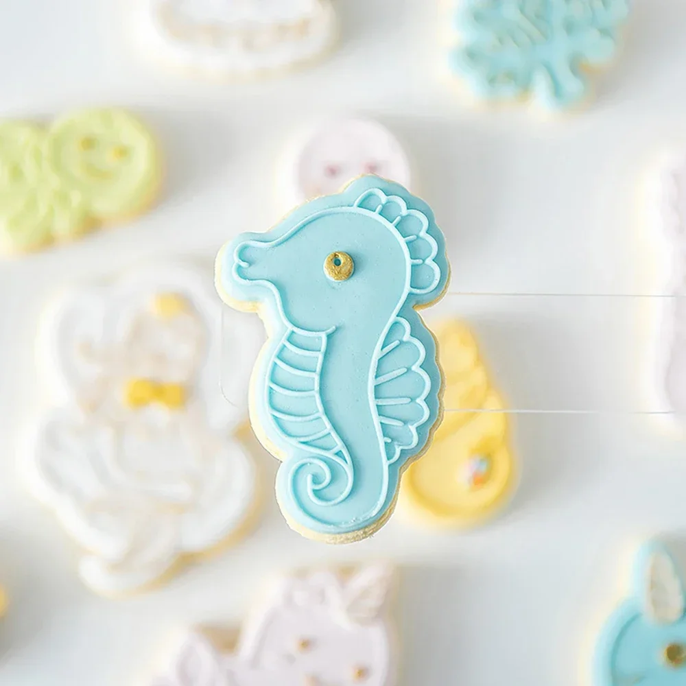 Cute Cartoon Sea Animal Mermaid Cookie Plunger Cutters Fondant Cake Mold Biscuit Sugarcraft Cake Decorating Tools Cookie Stamp