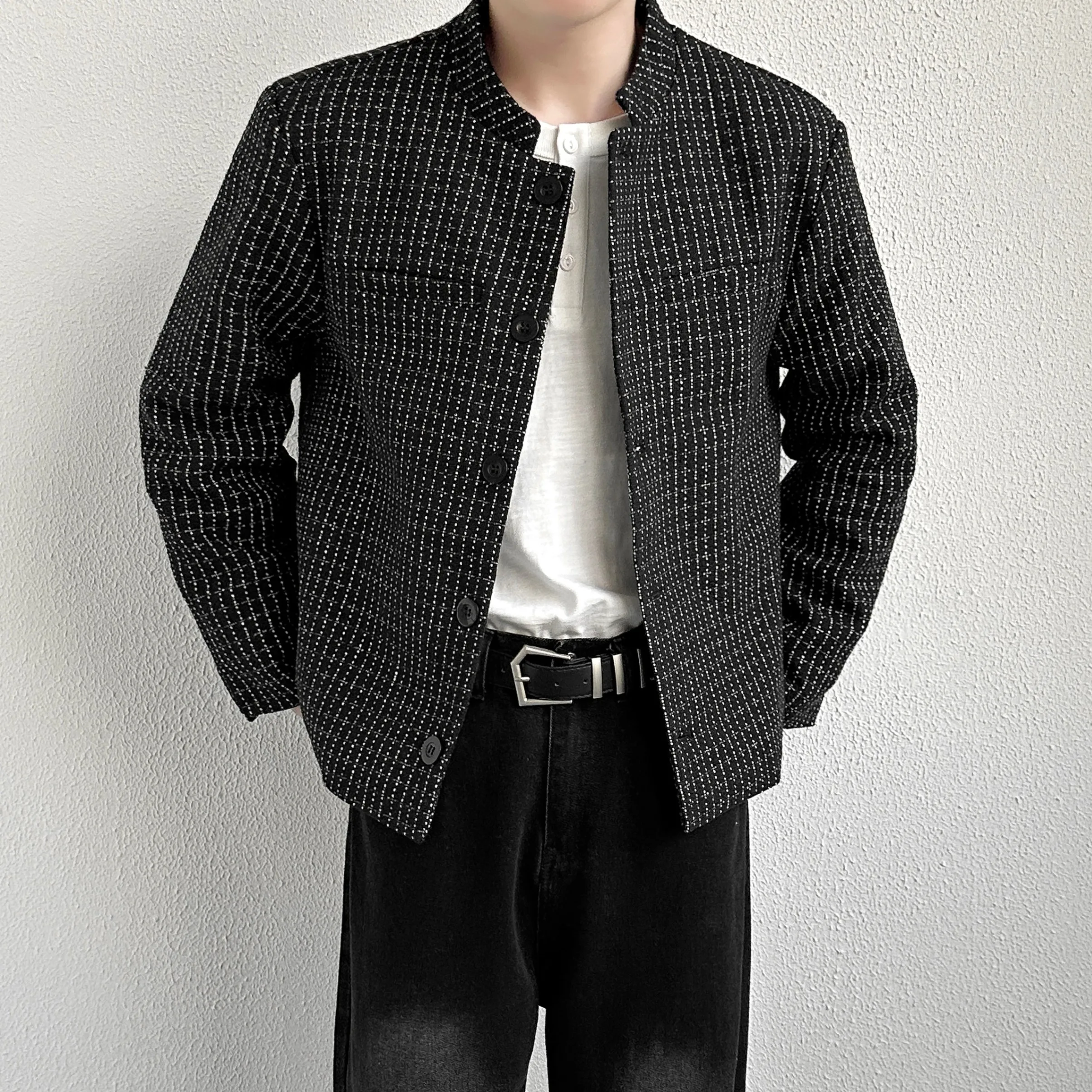 

Spring Autumn ort Plaid Men's Flight Jaet Advanced Sensation Cool Sle Small Western Suit Casual Leisure Outerwear