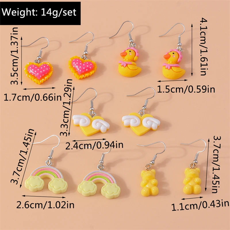 5 Paare/satz Mode Blume Tropfen Ohrringe für Frauen Harz Herz Tier Baumeln Haken Ohrringe Mädchen Party Urlaub Schmuck Geschenke – Detail 6