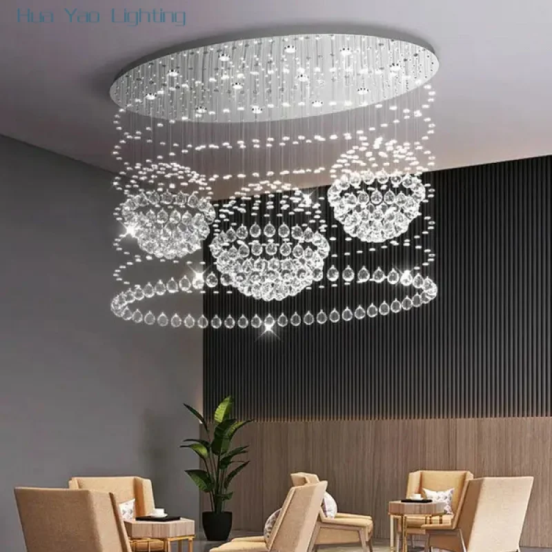 Modern Large Chandelier K9 Crystal Ball Suction Ceiling Light For Living Room Restaurant Hotel Lobby Atrium Home Decor Luster