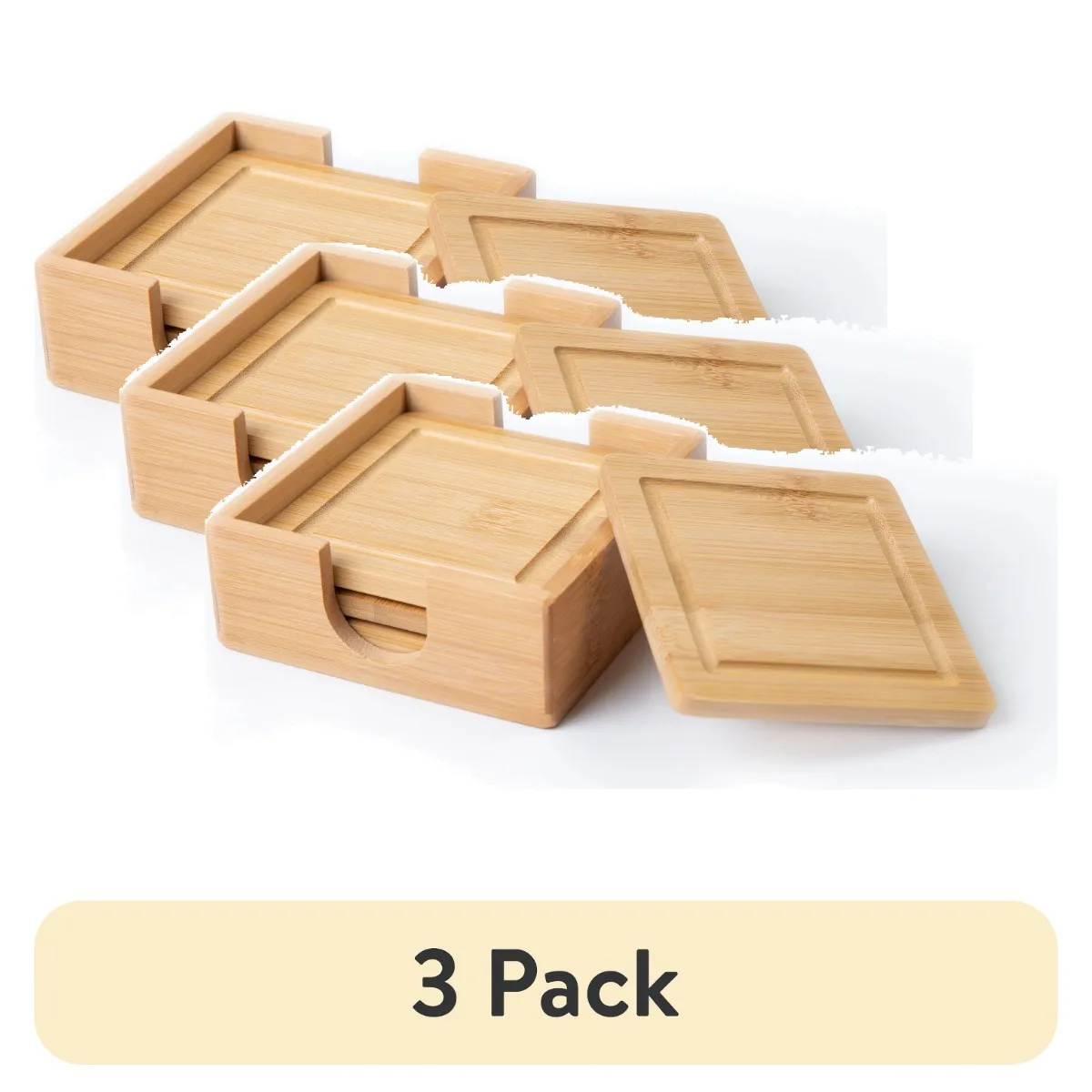 

(3 pack) Natural Bamboo Coaster 4 Pack Set, 4.52 x 4.52 x 1.65 inch， coasters ， coaster set