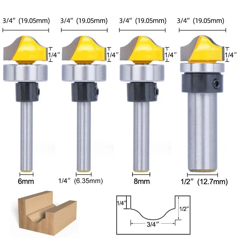 XCAN Milling Cutter Faux Panel Ogee Groove Router Bit 6mm 8mm 1/4\'\' 1/2\'\' Shank with Diameter 3/4\'\' Wood Cutter for Woodworking