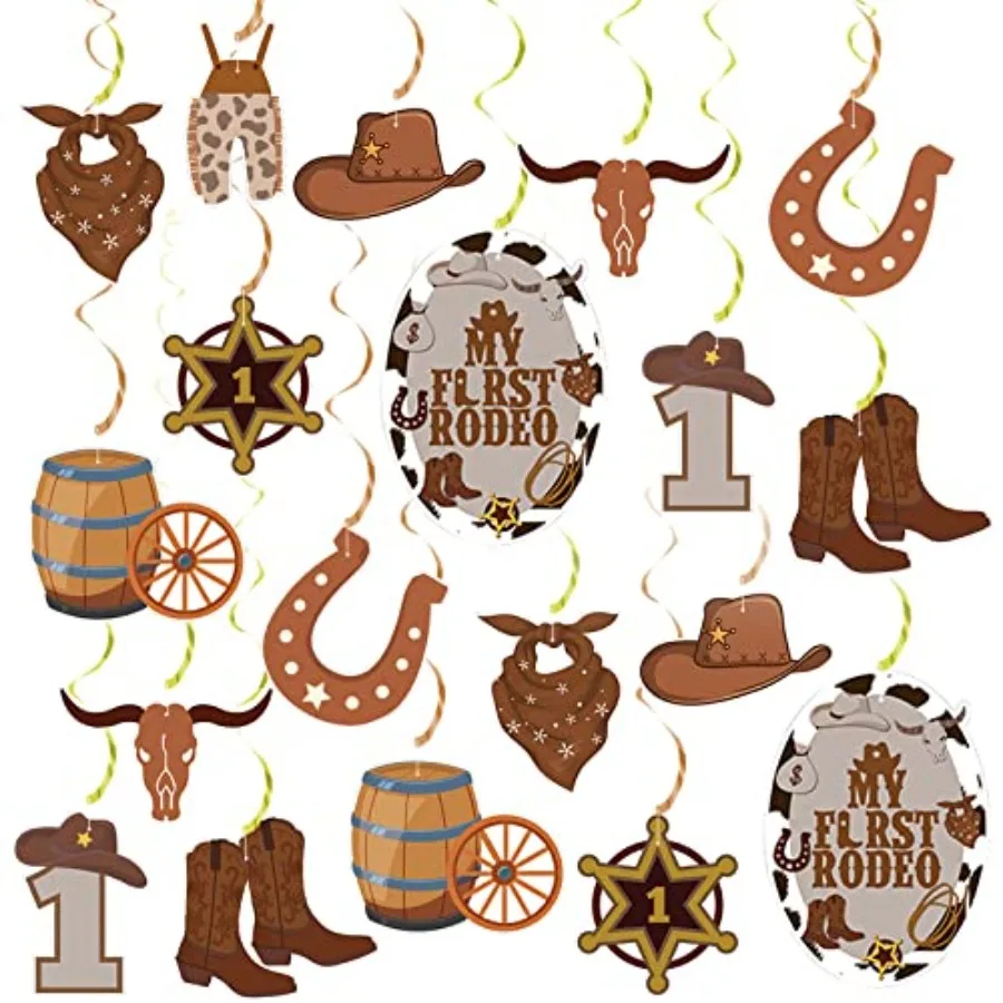 Cowboy Party Decorations My First Rodeo Birthday Party for Boy Supplies Western Theme Party Supplies Hanging Swirls Foil Cowgir