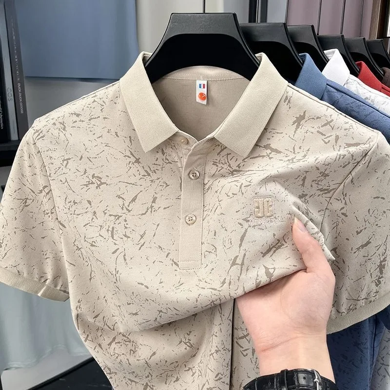 Summer High-end Short-sleeved T-shirt for Men Pure Cotton Lapel Printed POLO Shirt Casual and Trendy