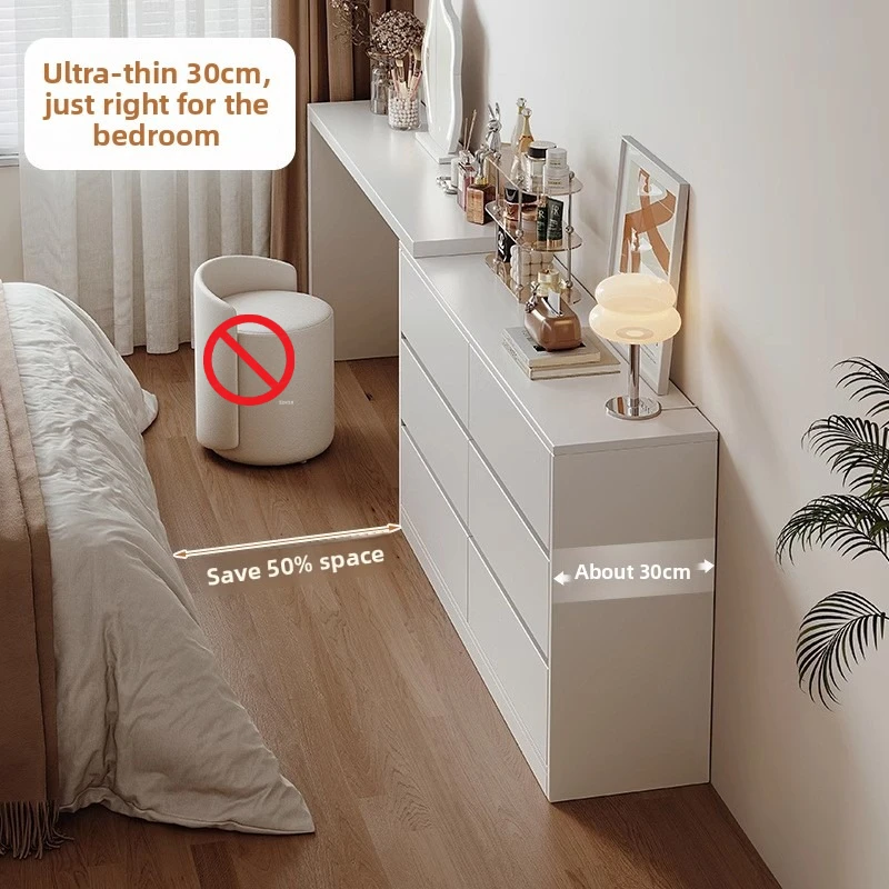Ultra Thin Vanity Desk Makeup Table Integrated Storage 30Cm Depth Modern Bedroom Minimalist End Cabinet Vanity Table Furniture