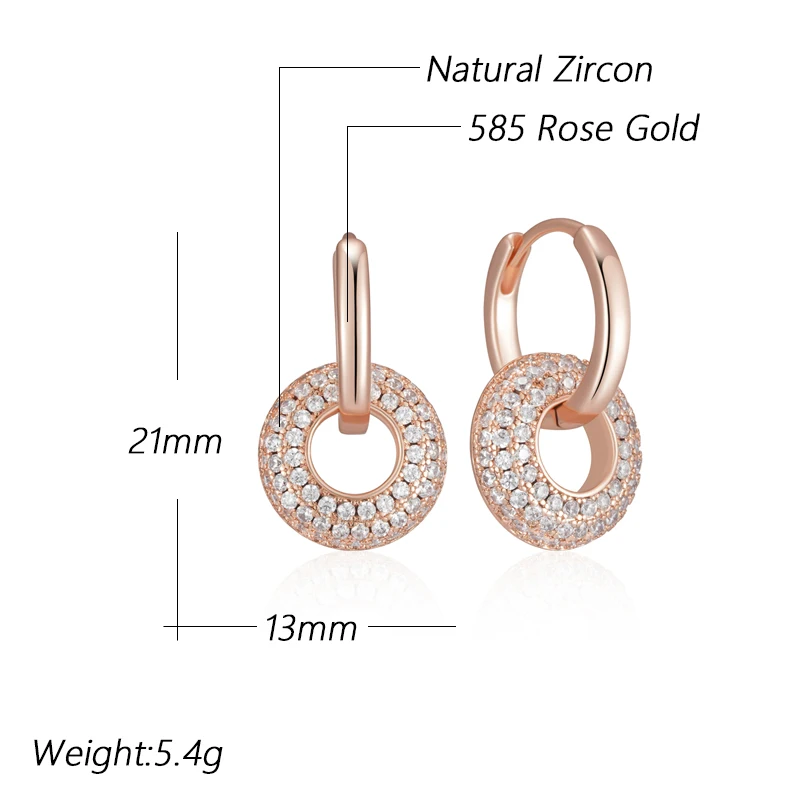 Kinel Innovative Design Full Natural Zircon Drop Earrings for Women Fashion 585 Rose Gold Color Romantic Gift Daily Fine Jewelry