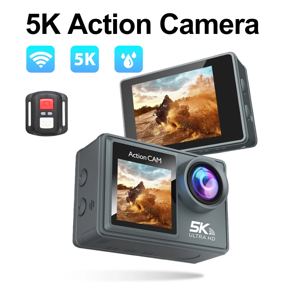 5K 4K60FPS Action Camera Dual IPS Touch LCD EIS 170° 30M Waterproof 5X Zoom Sport Camera With Wireless Mic&Remote Control