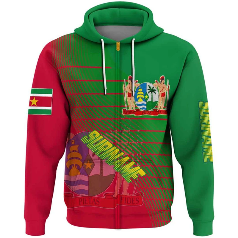 Suriname Flagge Karte Grafik Sweatshirts Sr National Emblem Reiß verschluss Hoodie für Männer Kleidung lässig männlich täglich Sportswear Pullover