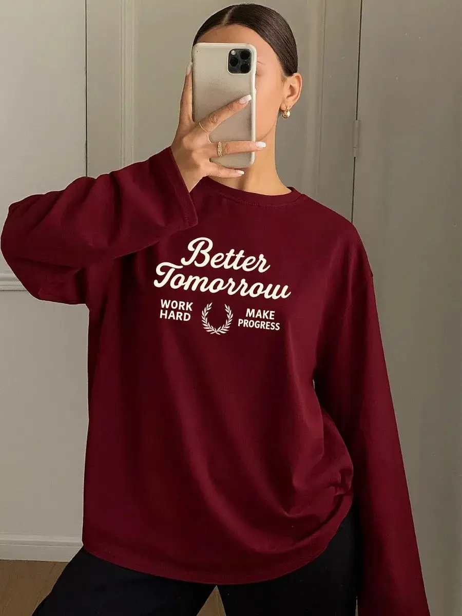 ไวน์แดงผ้าฝ้ายแขนยาวเสื้อฝรั่งเศสย้อนยุคพิมพ์บางเสื้อผู้หญิงสตรีทแวร์ดีไซน์เสื้ออินเทรนด์ฤดูใบไม้ร่วง