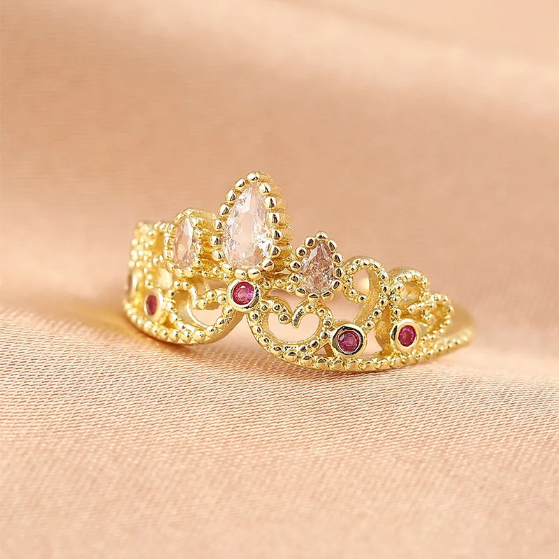 Mewanry Sparkling Multicolor Zircon Crown Rings For Women Creative Trendy Classic Sweet Temperament Birthday Party Jewelry Gifts