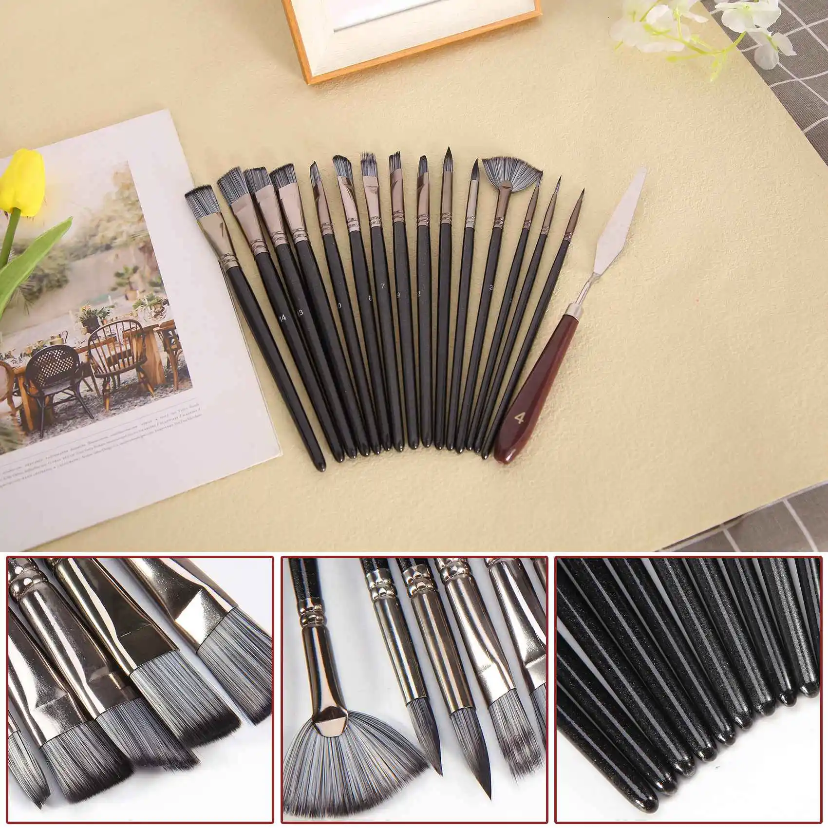AAAE 15PCS Acrylic Paint Brushes Set, Acrylic, Watercolor and Gouache Painting Brushes forAmatures and Professional Painter