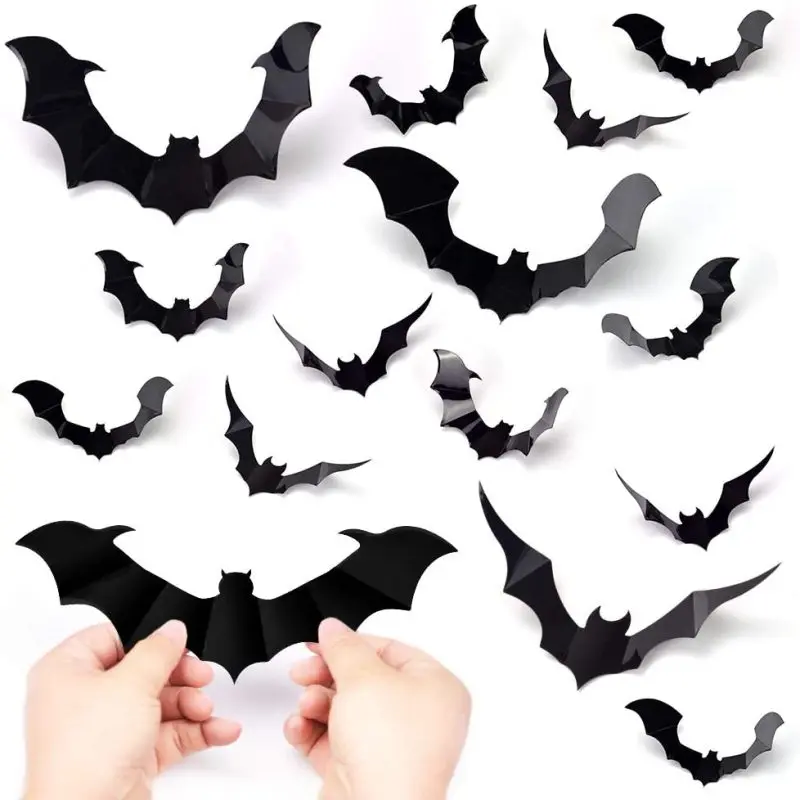 12Pcs Creative 3D Halloween Bats Wall Stickers Decorations For DIY Wall Stickers Modern Wall Art Home Decorations DIY Gift