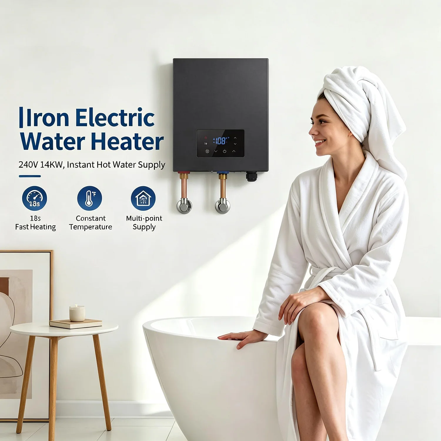 Electric Tankless Water Heater 240V 14kW 18kW 27kW, On Demand Instant Hot Water, LED Touch Display For Shower Sink Kitchen