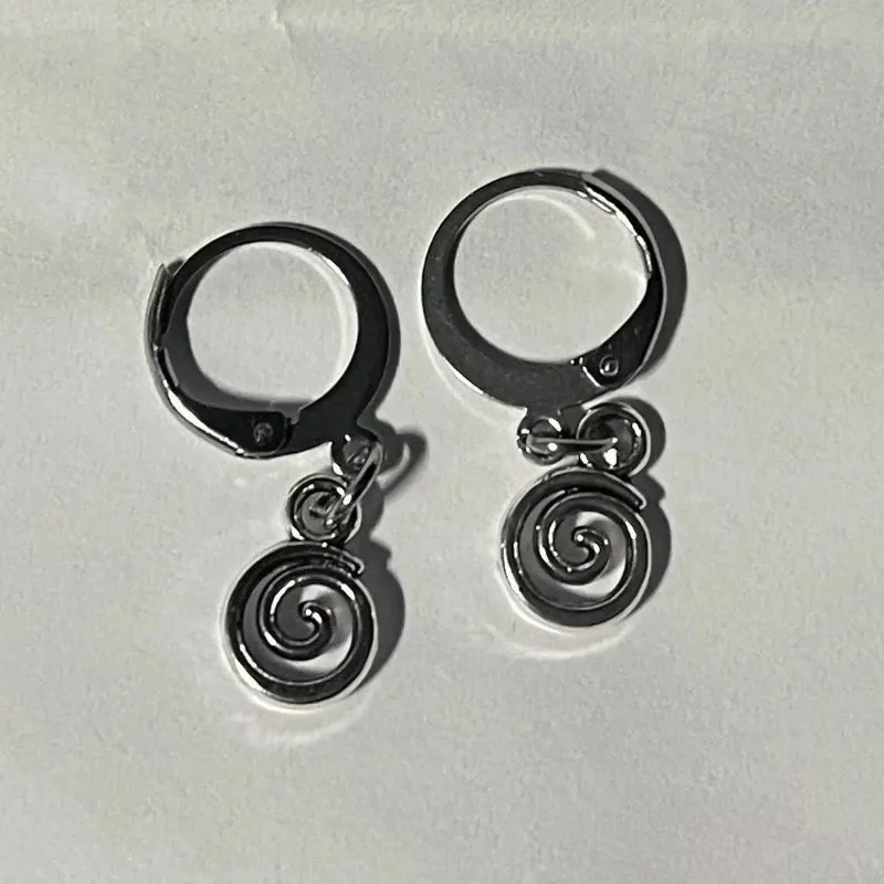 

Handmade Y2k Punk Silvery Swirl Spiral MINI Stainless Steel Lever Back Hoop Huggie Earrings