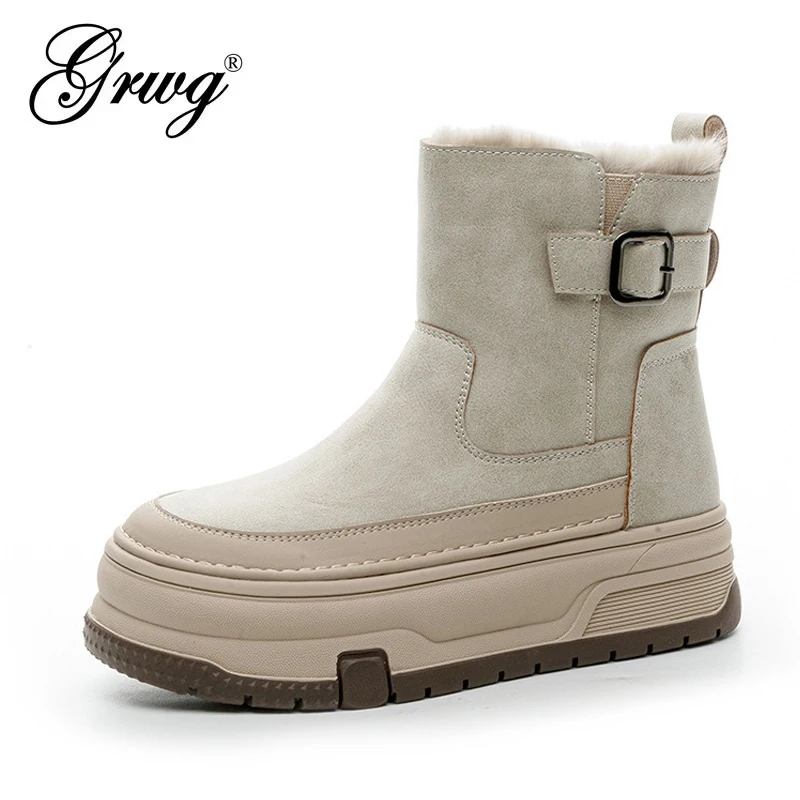 

New Fashion Snow Boots Genuine Cow Leather Ankle Boots Warm Winter Women Shoes Non-slip Woman Boots High Quality