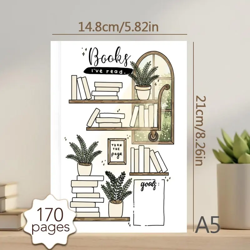 A5 Reading Journal,Bookshelf Themed Reading Log,  Perfect Reading Tracker with Review Pages, Ideal Gift for Reading Lovers