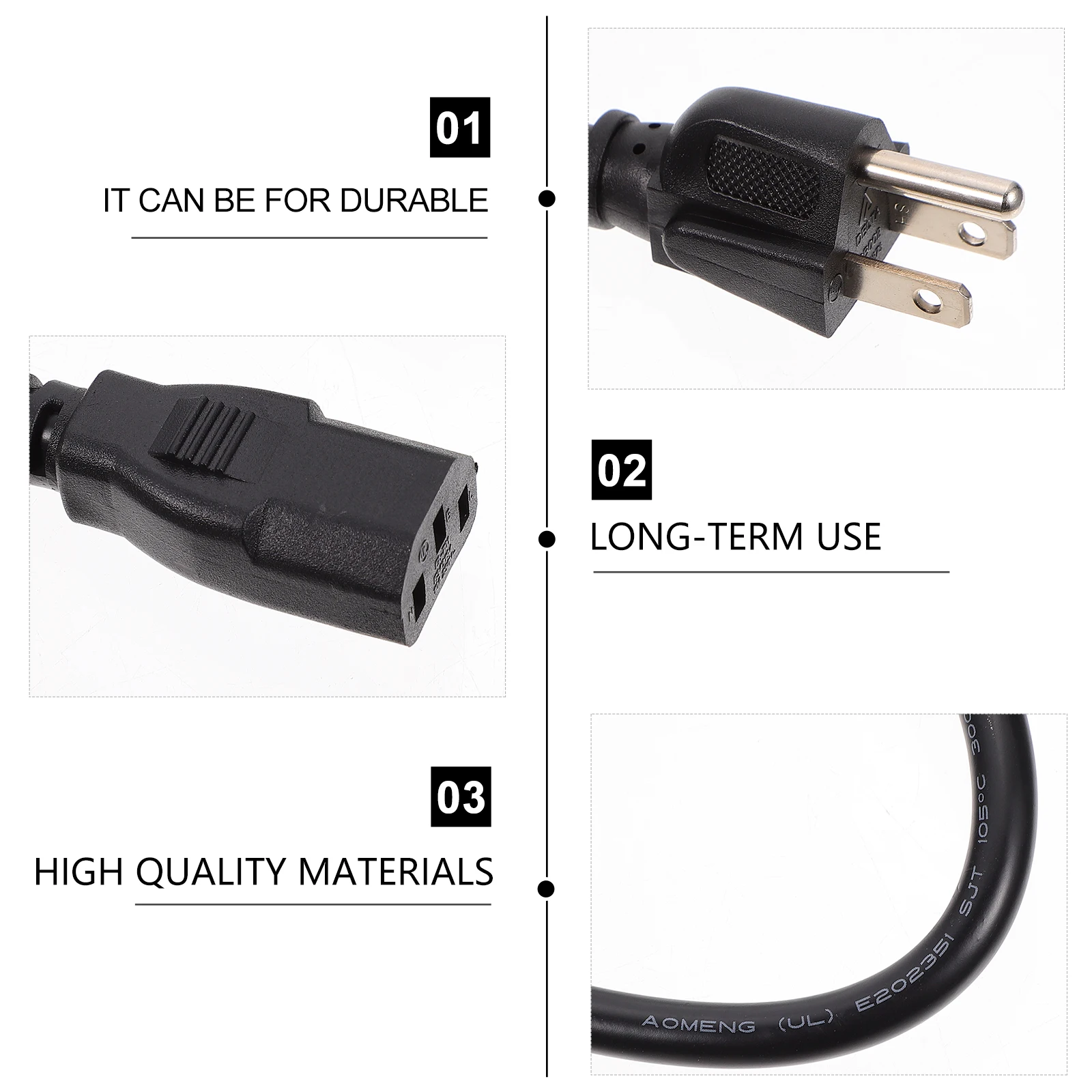 

1.5M Power Cable 3 Prong Extension Cord for Desktop Computer Rice Cooker Black PVC Safe Durable Heat Resistant Full Copper Wire