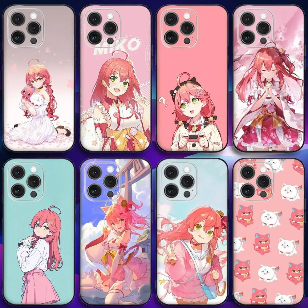 

S-Sakura Miko Hololive Phone Case For iPhone 16e,16,15,14,13,12,11,Pro,X,XS,Max,XR,Plus,Mini Soft Black Cover