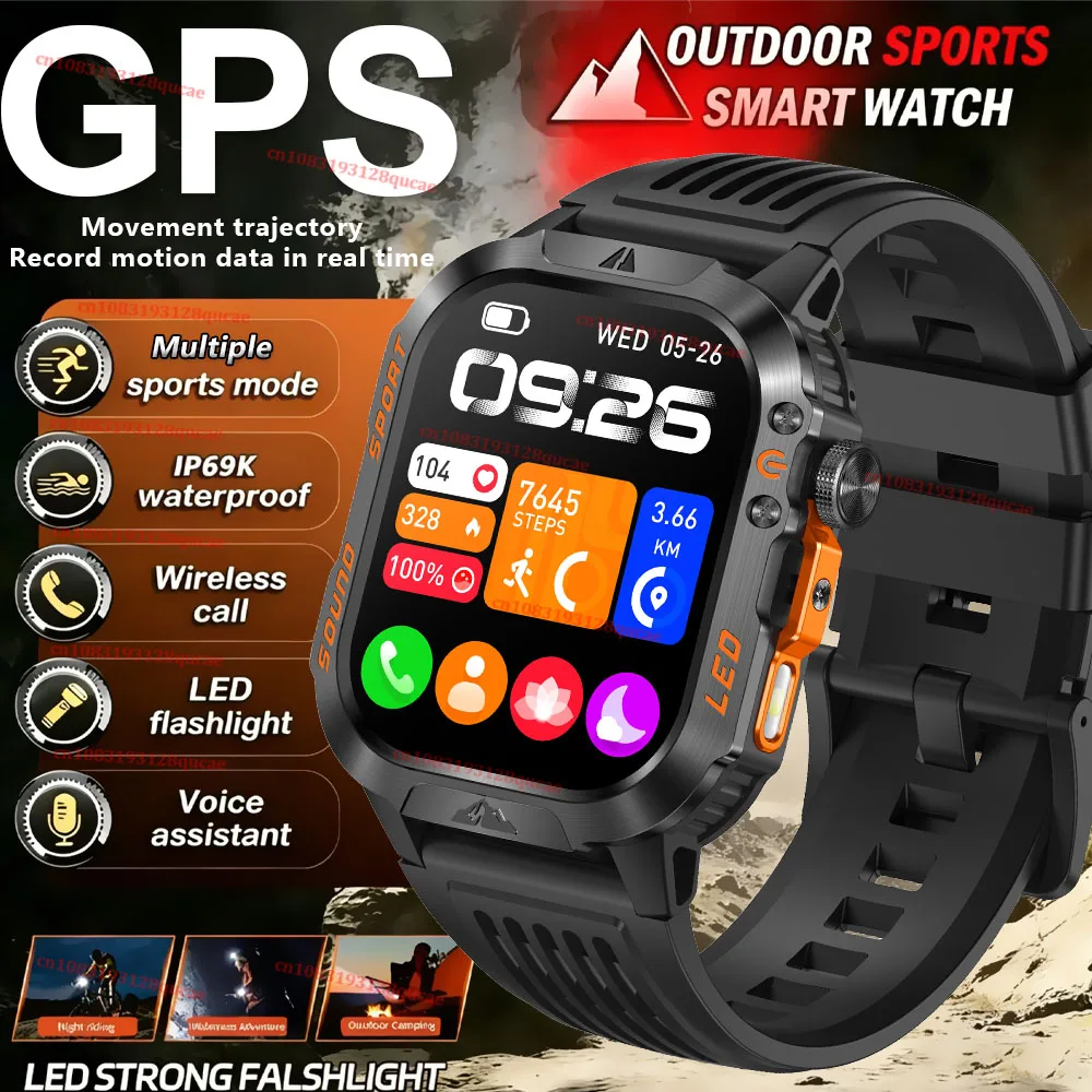 

New Military GPS Smart Watch Men LED Flashlight IP68 Waterproof Outdoor Sport Track Sleep Monitor Bluetooth Call Smartwatch HW12