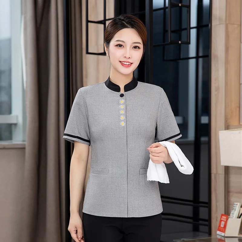 

Hotel Room Cleaning Staff Uniform Short Sleeve Mall Sales Office Property Cleaning Auntie Workwear Set Unisex