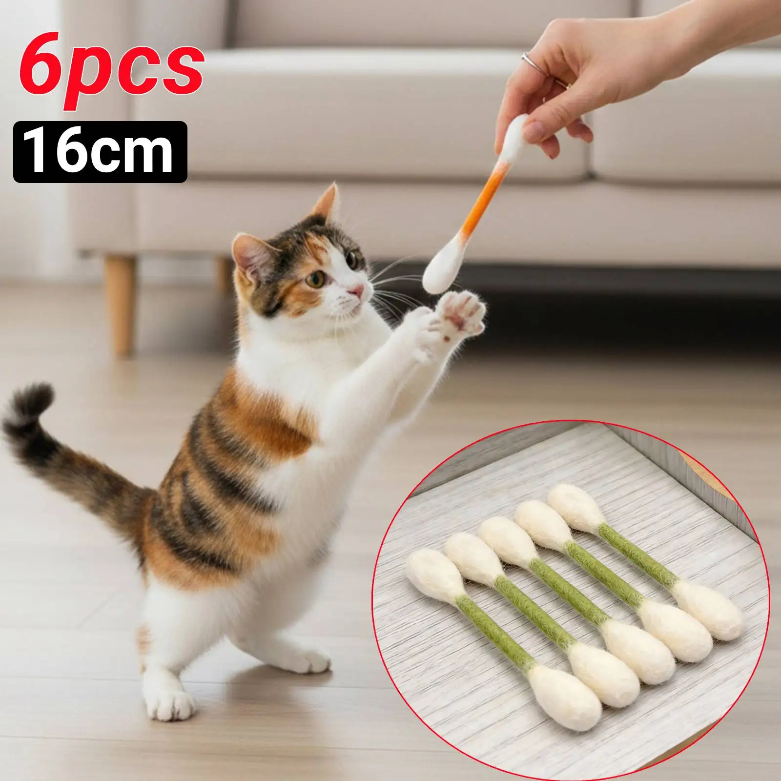 6er-Pack riesige Qtip Katzenspielzeuge mit Katzenminze, Filz-Wattestäbchen, Kätzchen-Kau- und Zahnseil für Langeweile, Übung & Verdauungsförderung